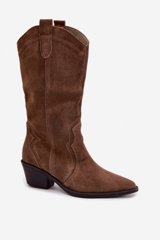 Botas altas estilo cowboy em camurça natural com isolamento e salto na cor marrom Radley