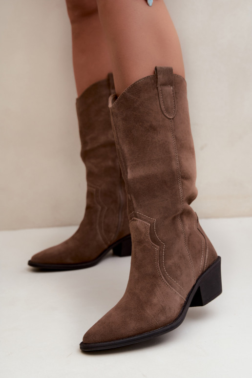 Botas altas estilo cowboy em camurça natural com isolamento e salto na cor marrom Radley
