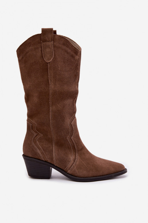 Botas altas estilo cowboy em camurça natural com isolamento e salto na cor marrom Radley