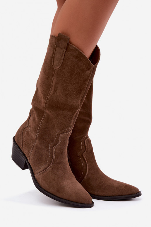 Botas altas estilo cowboy em camurça natural com isolamento e salto na cor marrom Radley