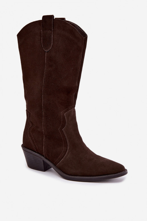 Botas altas estilo cowboy em camurça natural com isolamento e salto na cor chocolate Radley