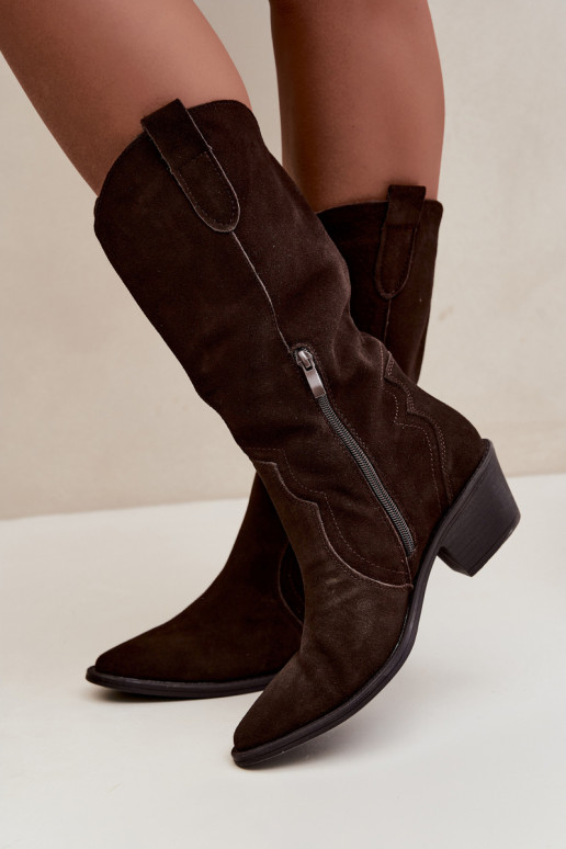 Botas altas estilo cowboy em camurça natural com isolamento e salto na cor chocolate Radley