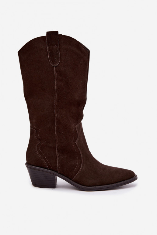 Botas altas estilo cowboy em camurça natural com isolamento e salto na cor chocolate Radley
