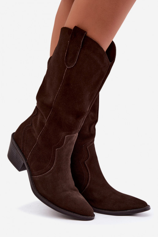 Botas altas estilo cowboy em camurça natural com isolamento e salto na cor chocolate Radley