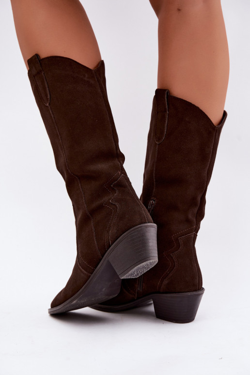 Botas altas estilo cowboy em camurça natural com isolamento e salto na cor chocolate Radley