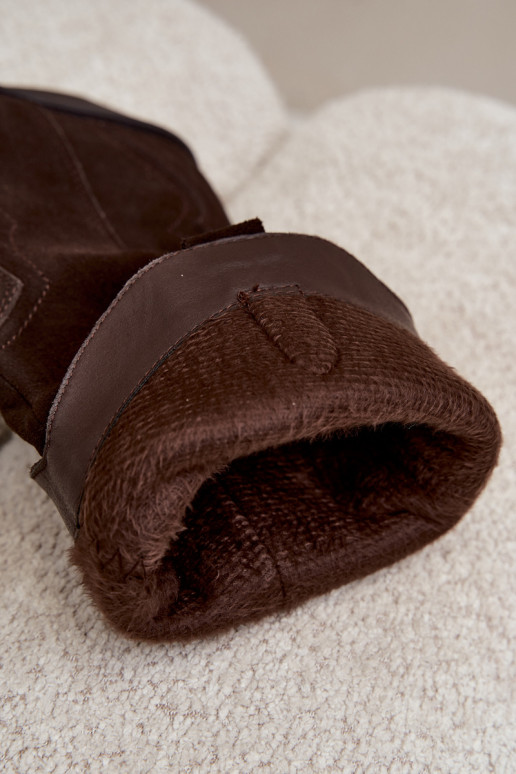 Botas altas estilo cowboy em camurça natural com isolamento e salto na cor chocolate Radley
