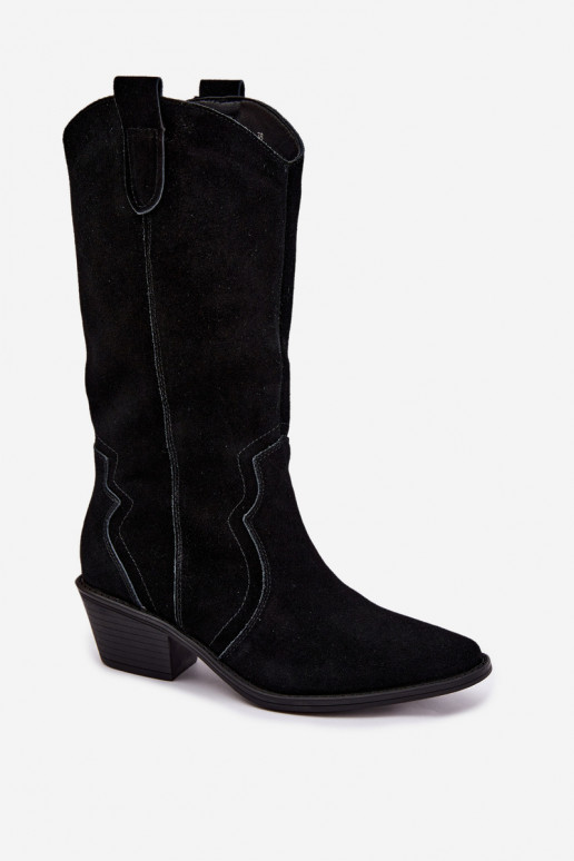 Botas altas estilo cowboy em camurça natural com isolamento e salto na cor preta Radley