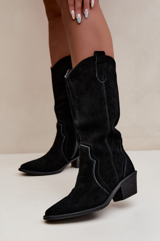 Botas altas estilo cowboy em camurça natural com isolamento e salto na cor preta Radley