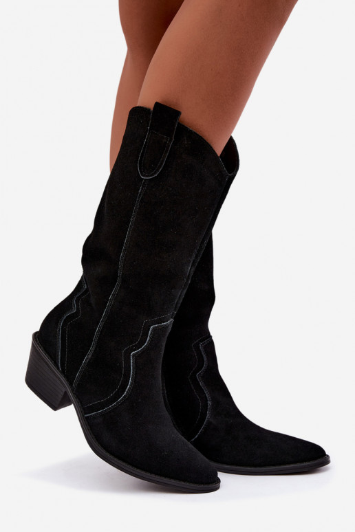 Botas altas estilo cowboy em camurça natural com isolamento e salto na cor preta Radley