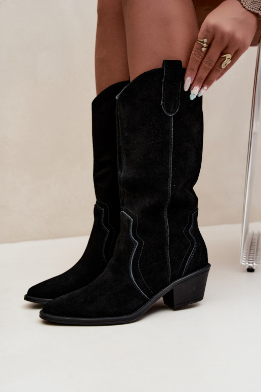 Botas altas estilo cowboy em camurça natural com isolamento e salto na cor preta Radley