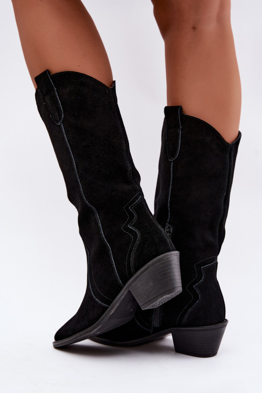 Botas altas estilo cowboy em camurça natural com isolamento e salto na cor preta Radley