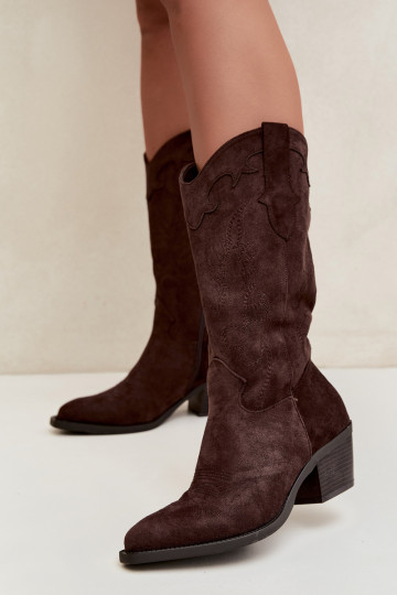 Botas cowboy de cano alto com salto em cor chocolate Hartley 2