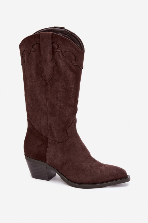 Botas cowboy de cano alto com salto em cor chocolate Hartley