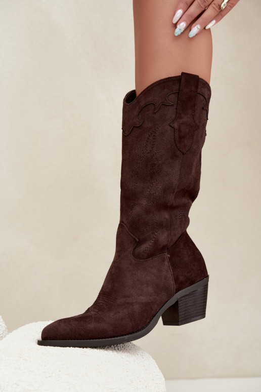 Botas cowboy de cano alto com salto em cor chocolate Hartley