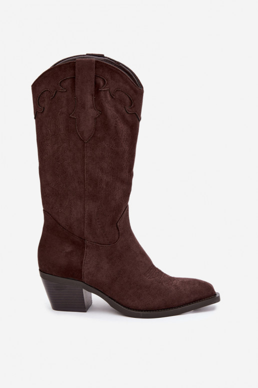 Botas cowboy de cano alto com salto em cor chocolate Hartley