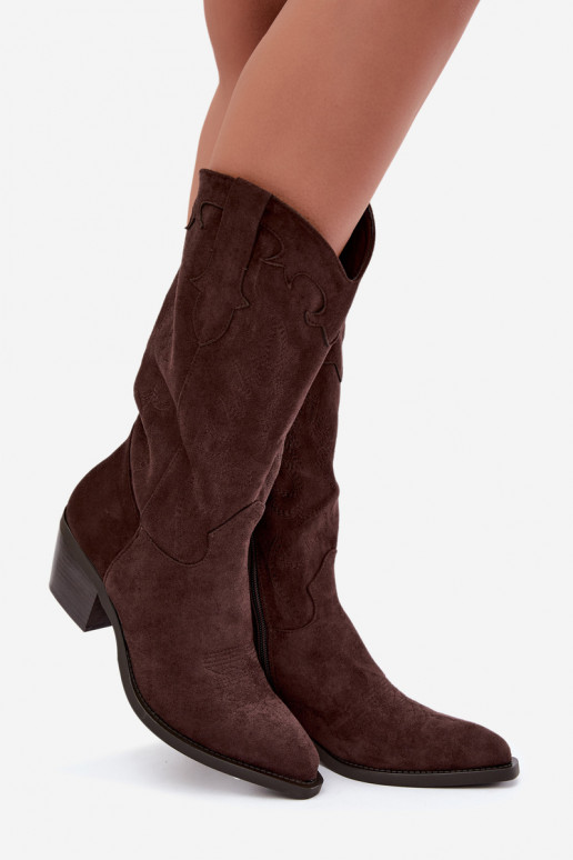 Botas cowboy de cano alto com salto em cor chocolate Hartley