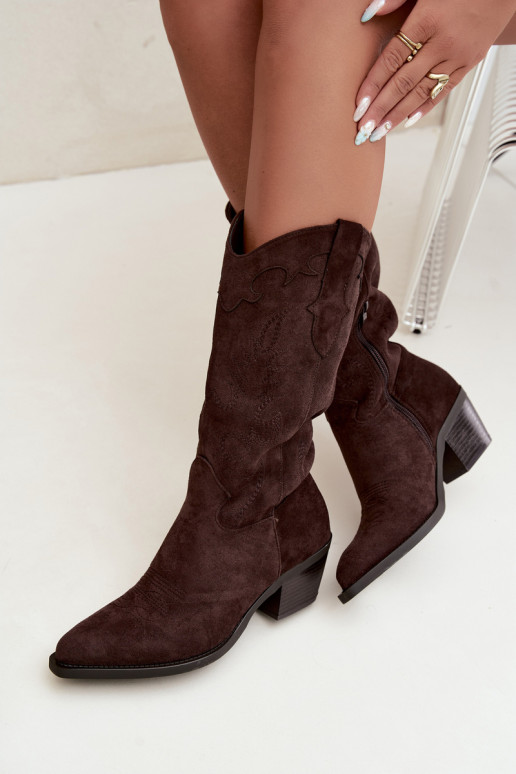 Botas cowboy de cano alto com salto em cor chocolate Hartley