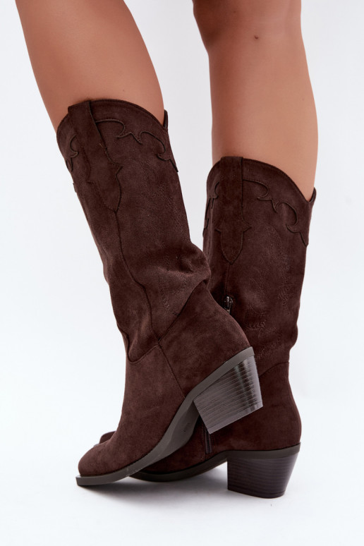 Botas cowboy de cano alto com salto em cor chocolate Hartley