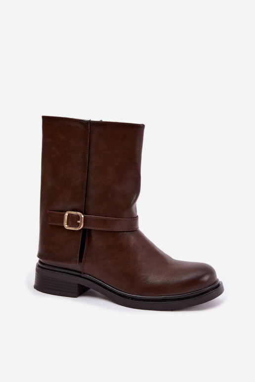 Botins isolados femininos com fivelas na cor chocolate Corley