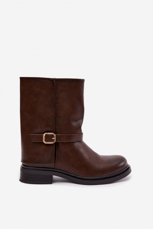 Botins isolados femininos com fivelas na cor chocolate Corley