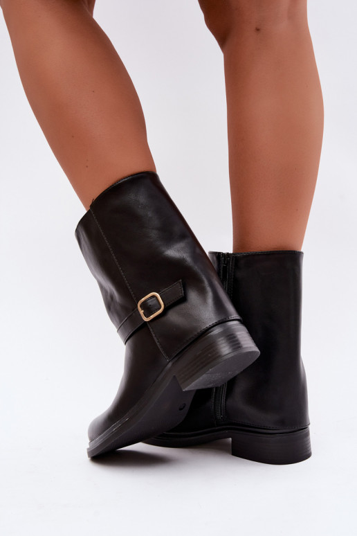 Botins isolados femininos com fivelas na cor preta Corley