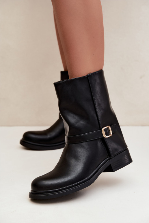 Botins isolados femininos com fivelas na cor preta Corley