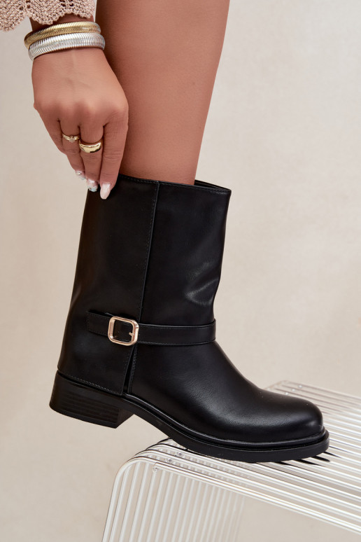 Botins isolados femininos com fivelas na cor preta Corley