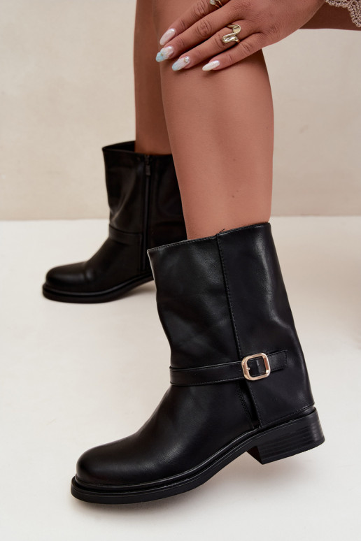 Botins isolados femininos com fivelas na cor preta Corley