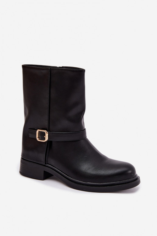 Botins isolados femininos com fivelas na cor preta Corley