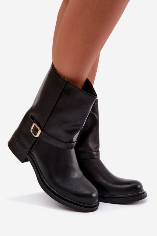 Botins isolados femininos com fivelas na cor preta Corley