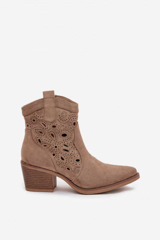 Botins femininos de cor areia em estilo cowboy com elementos recortados Nolvina