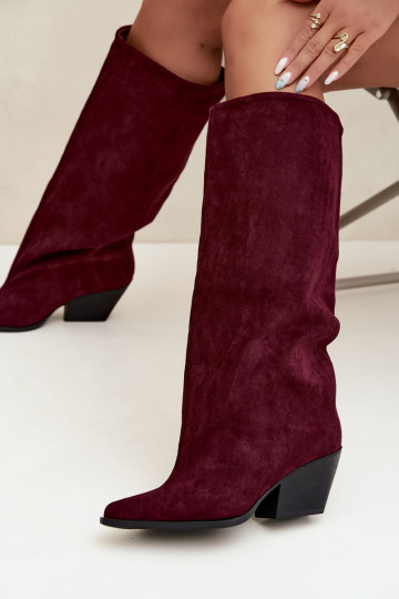 Botas altas bordeaux de slip-on com saltos e bico fino Blenia