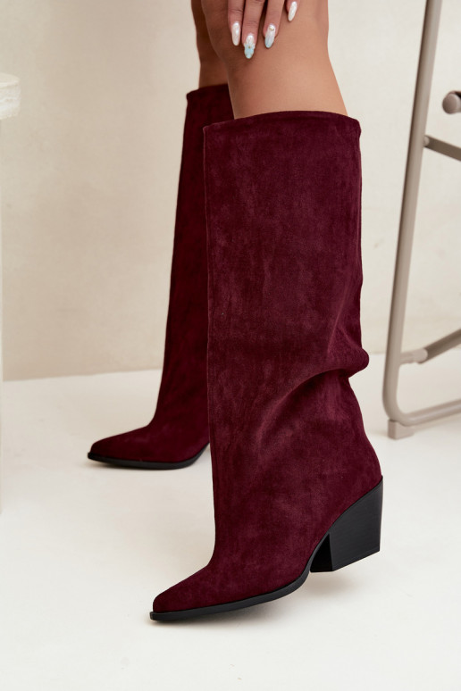 Botas altas bordeaux de slip-on com saltos e bico fino Blenia