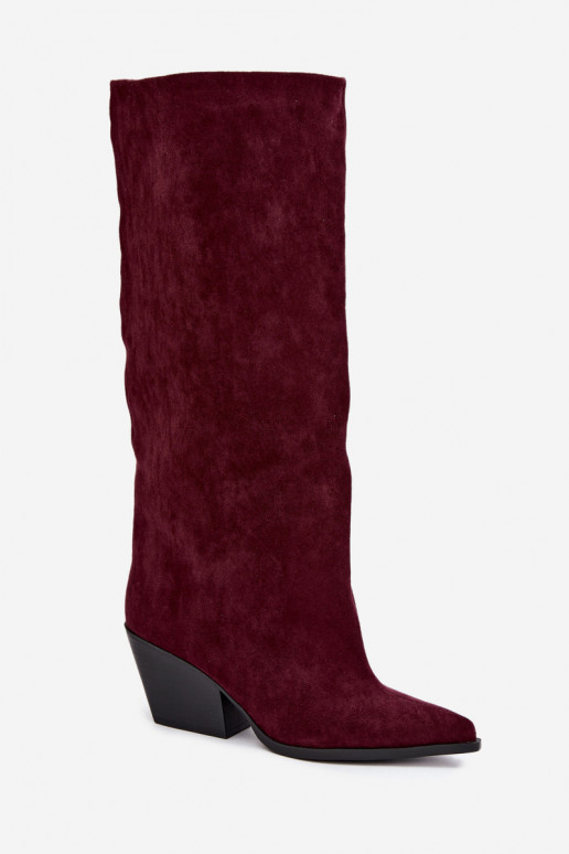 Botas altas bordeaux de slip-on com saltos e bico fino Blenia