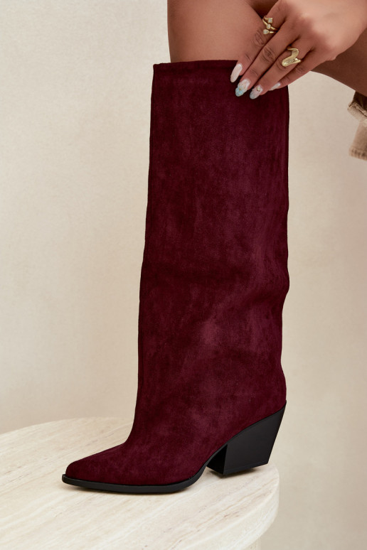 Botas altas bordeaux de slip-on com saltos e bico fino Blenia