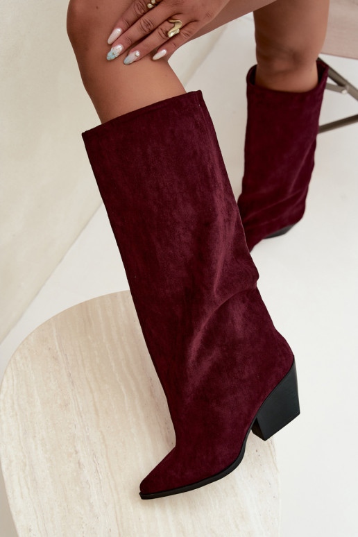 Botas altas bordeaux de slip-on com saltos e bico fino Blenia