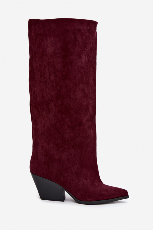 Botas altas bordeaux de slip-on com saltos e bico fino Blenia