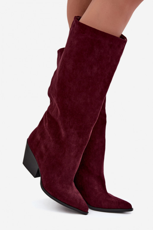 Botas altas bordeaux de slip-on com saltos e bico fino Blenia