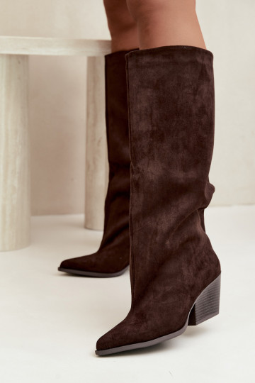 Botas altas de chocolate de slip-on com saltos e bico fino Blenia