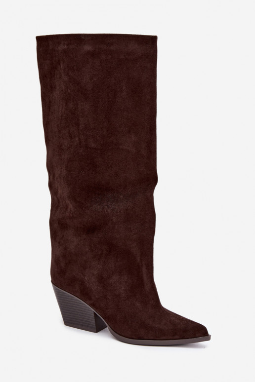 Botas altas de chocolate de slip-on com saltos e bico fino Blenia