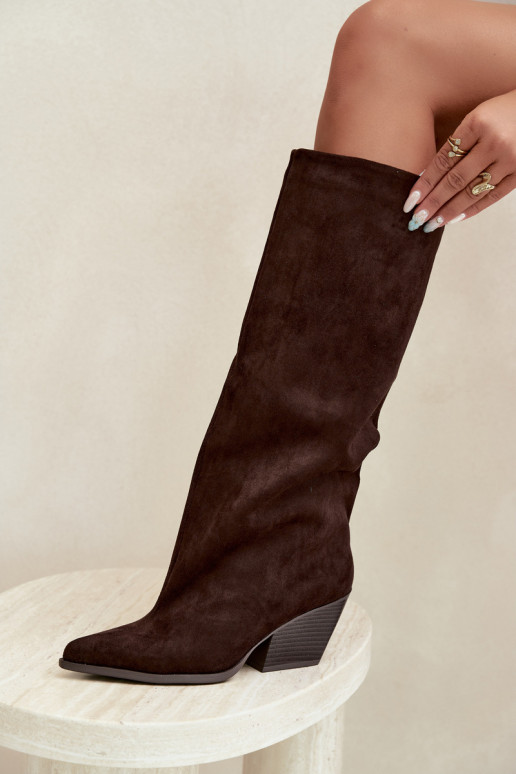 Botas altas de chocolate de slip-on com saltos e bico fino Blenia