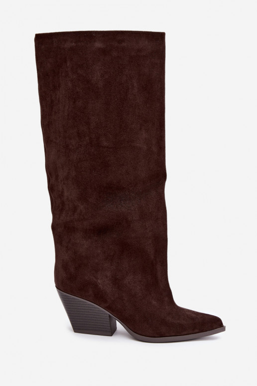 Botas altas de chocolate de slip-on com saltos e bico fino Blenia