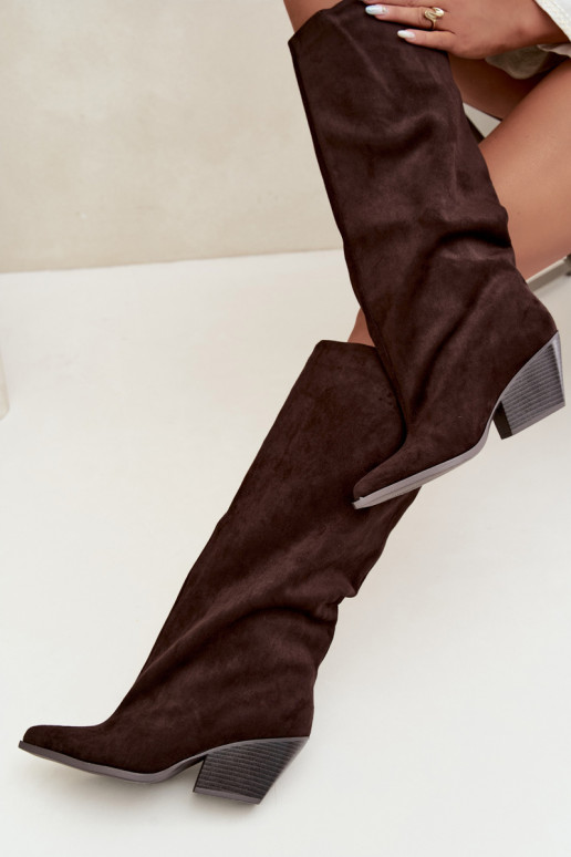 Botas altas de chocolate de slip-on com saltos e bico fino Blenia