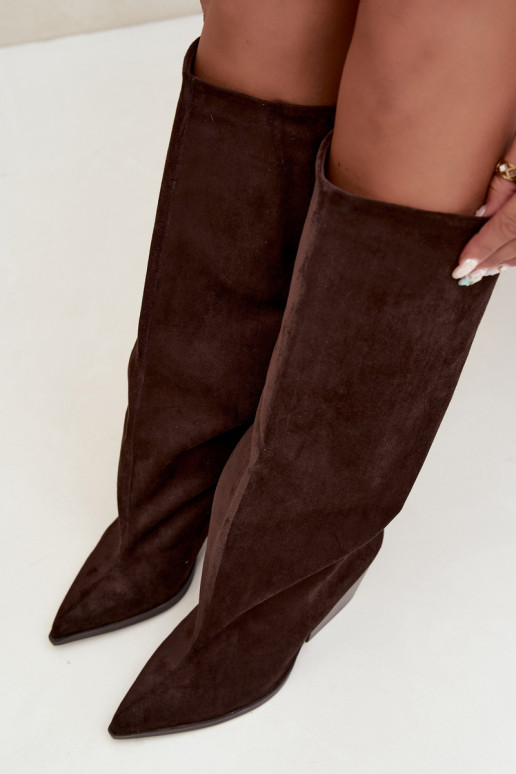 Botas altas de chocolate de slip-on com saltos e bico fino Blenia