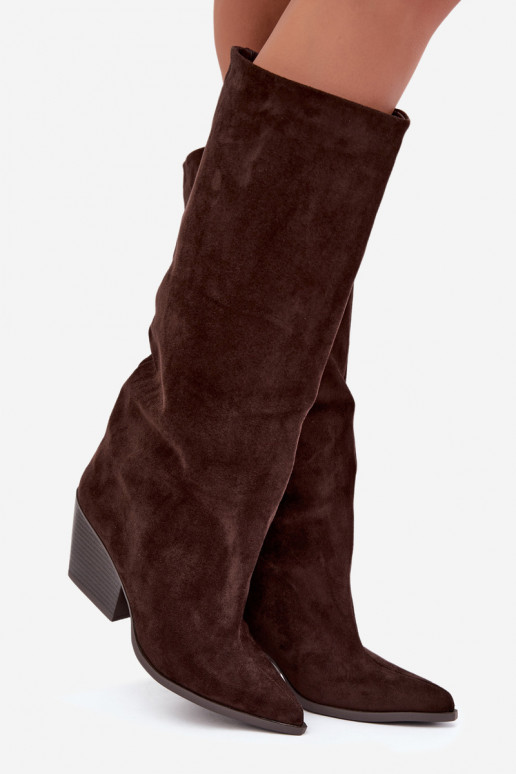 Botas altas de chocolate de slip-on com saltos e bico fino Blenia