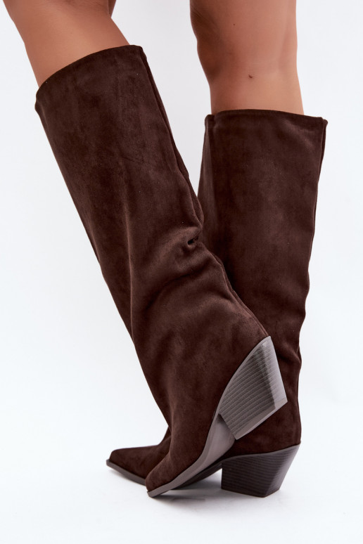 Botas altas de chocolate de slip-on com saltos e bico fino Blenia
