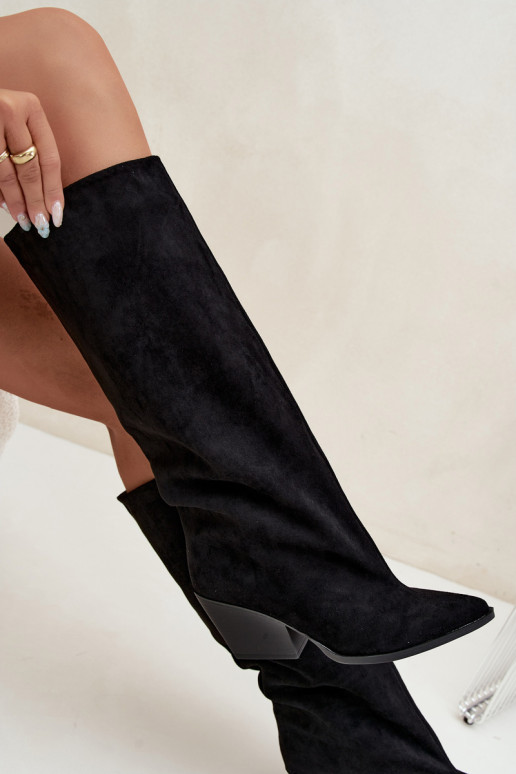 Botas altas pretas de slip-on com saltos e bico fino Blenia