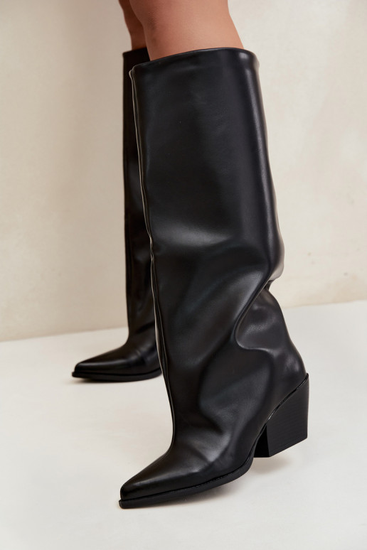 Botas altas pretas de slip-on com saltos e bico fino em couro sintético Blenia