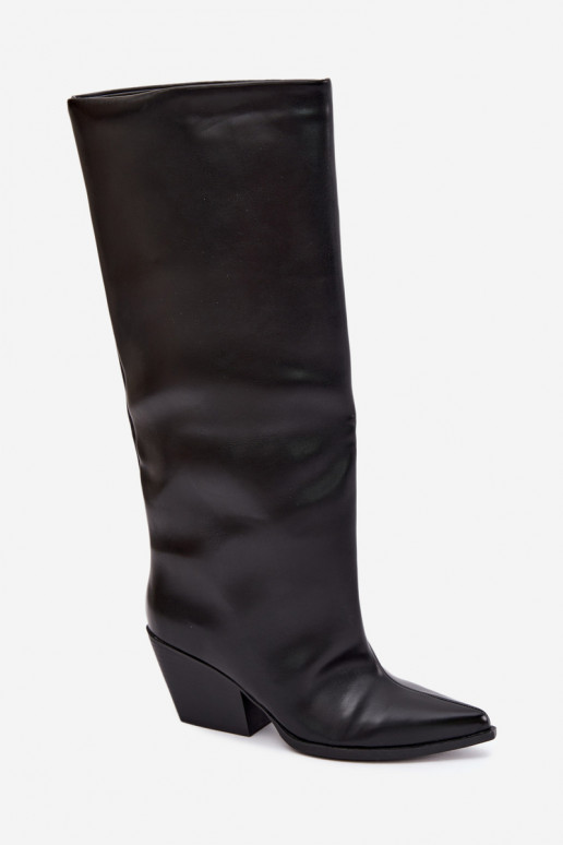 Botas altas pretas de slip-on com saltos e bico fino em couro sintético Blenia