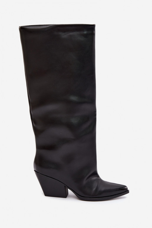 Botas altas pretas de slip-on com saltos e bico fino em couro sintético Blenia